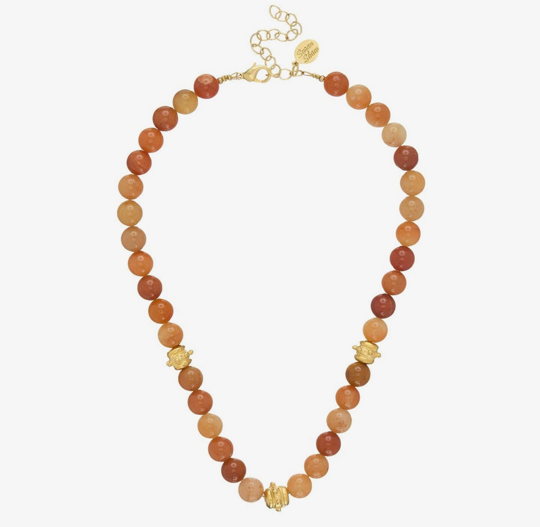 Susan Shaw aventurine beaded necklace with gold accents