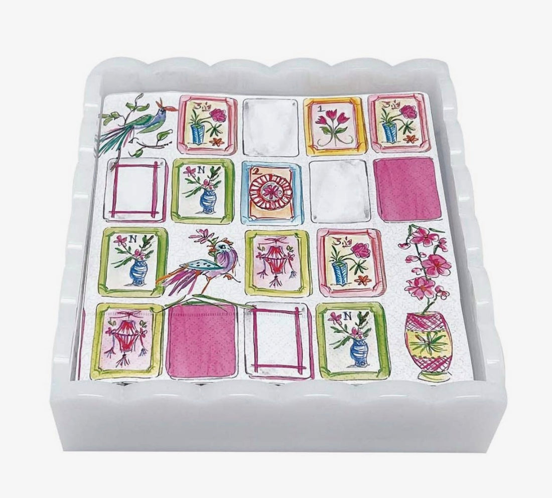 Mahjong White Scalloped Cocktail
Napkin Box Set