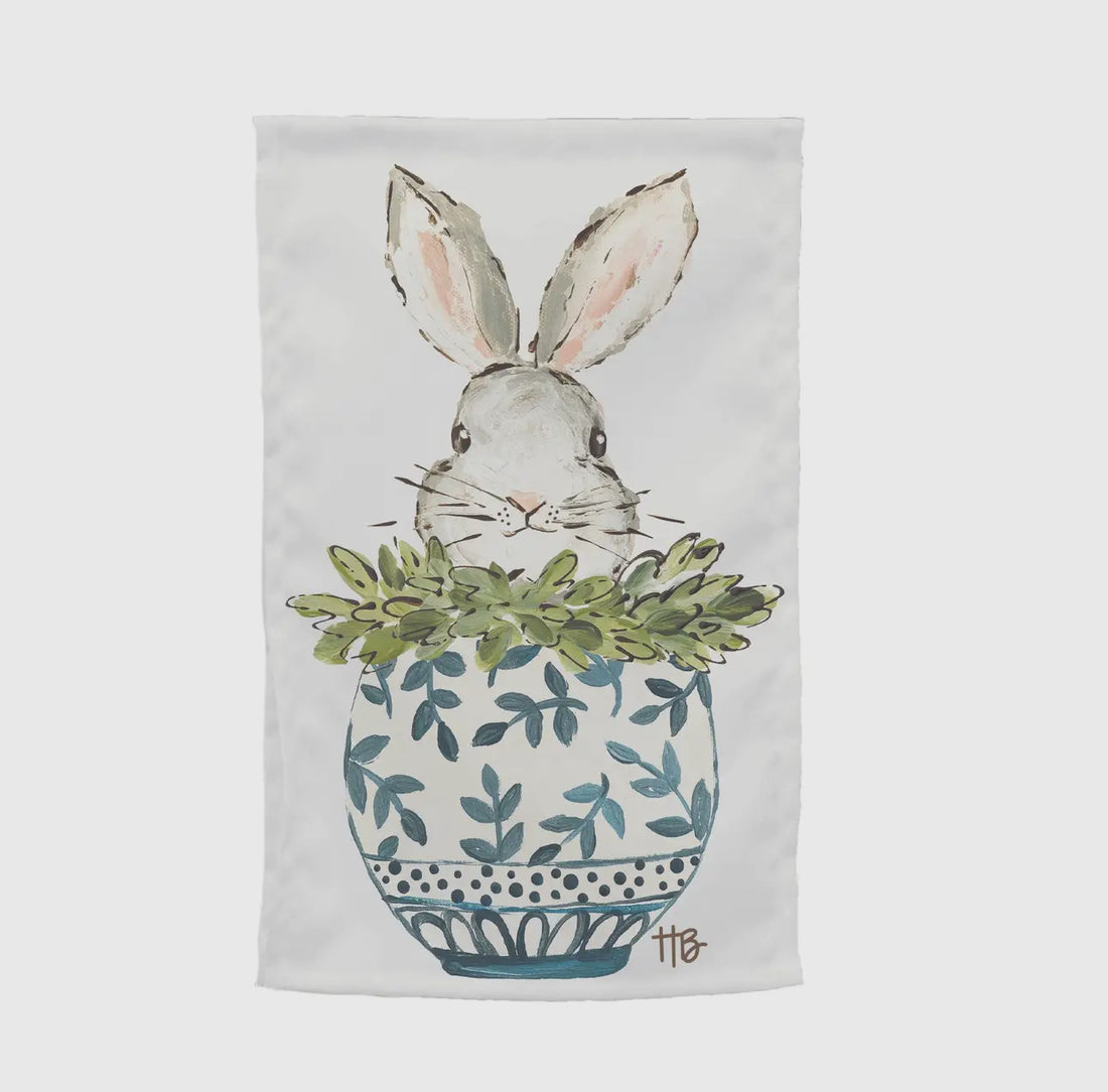 Spring Easter Bunny Chinoiserie Pot Garden Flag