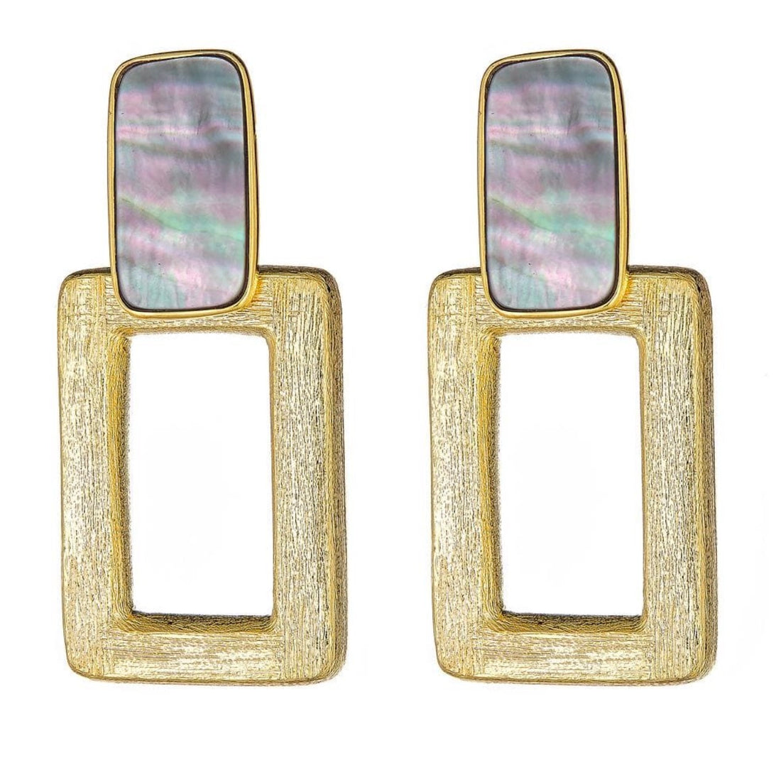 Cristina Sabatini | Square Knocker Earrings-Black Mother of Pearl