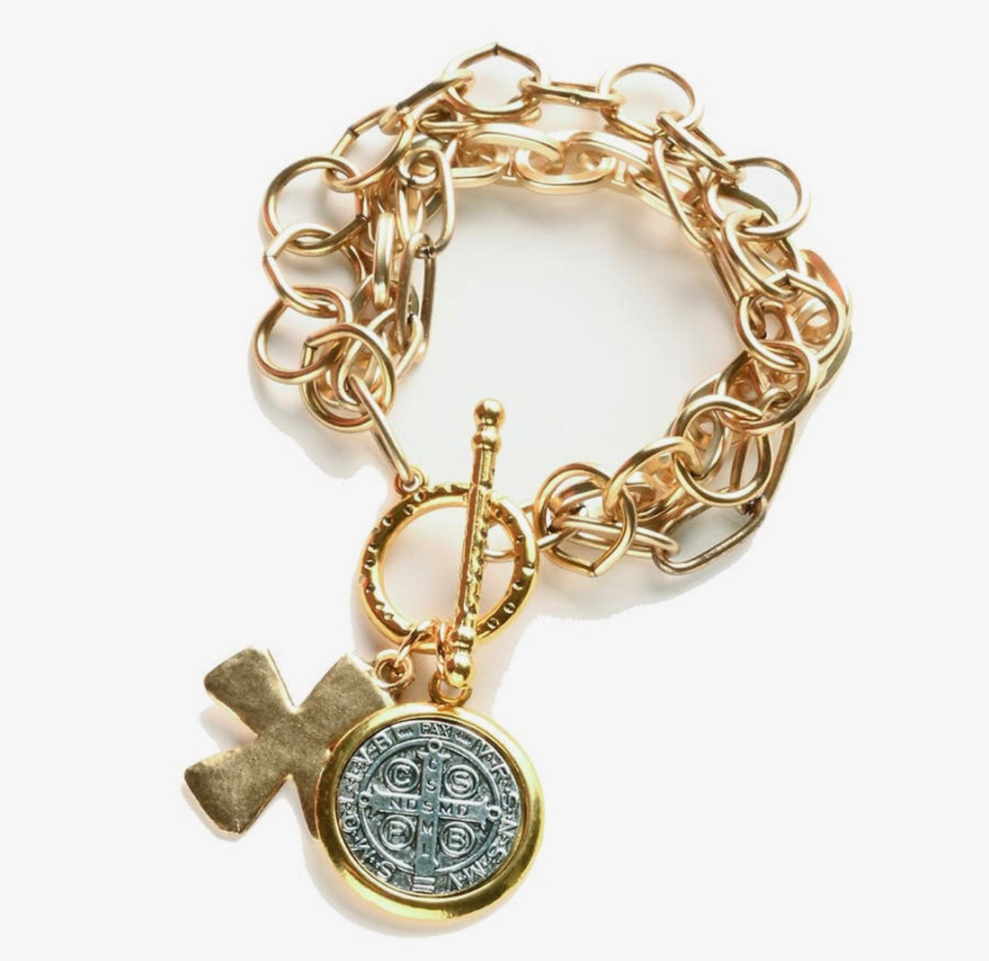 Julio Designs | Address Vintage Cable Chain Triple Strand Charm Bracelet