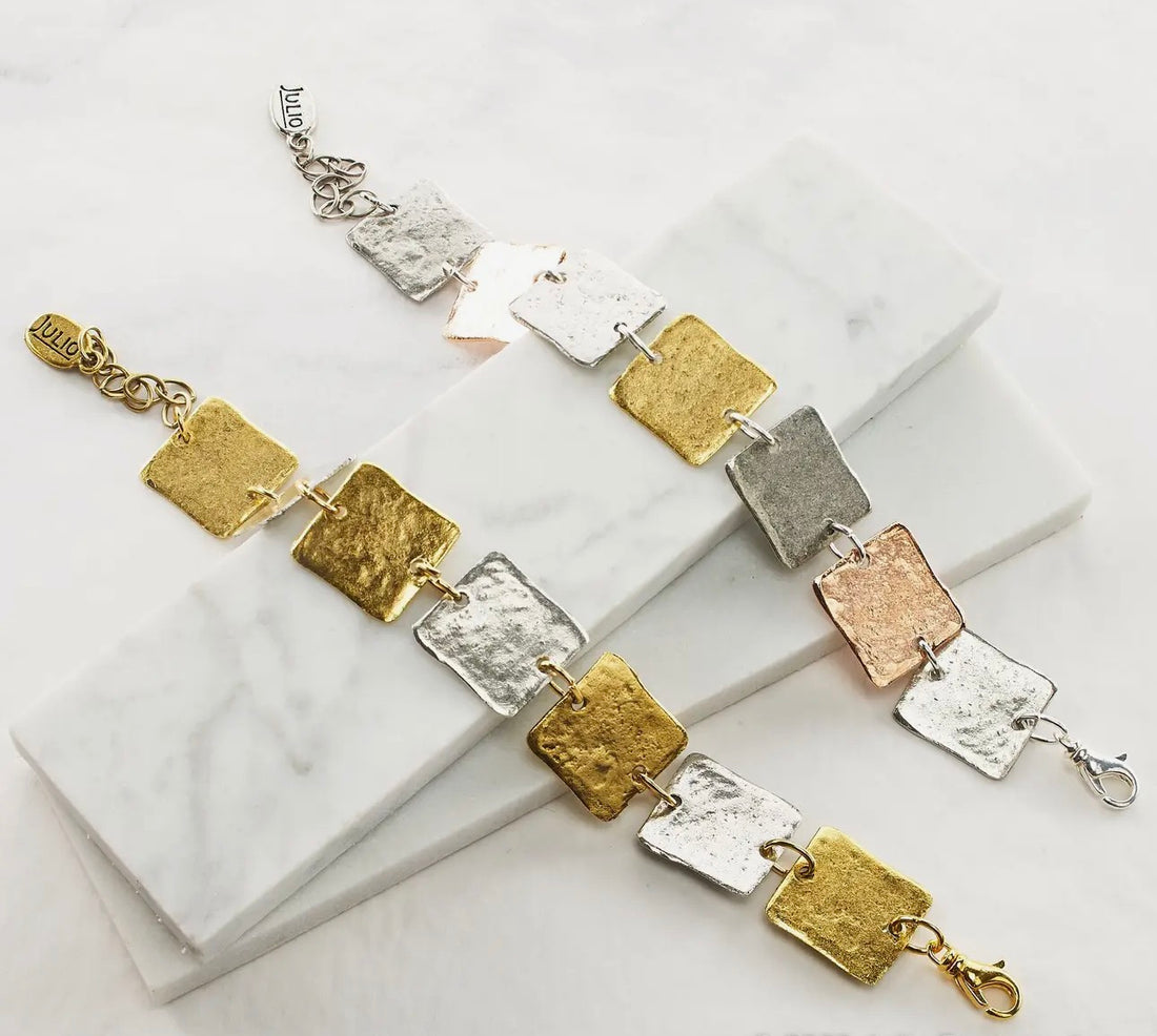 Julio Designs | Hammered Squares Bracelet-Tri Tone