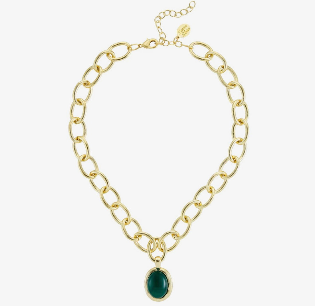 Susan Shaw Caroline Loop Chain Necklace with green pendant