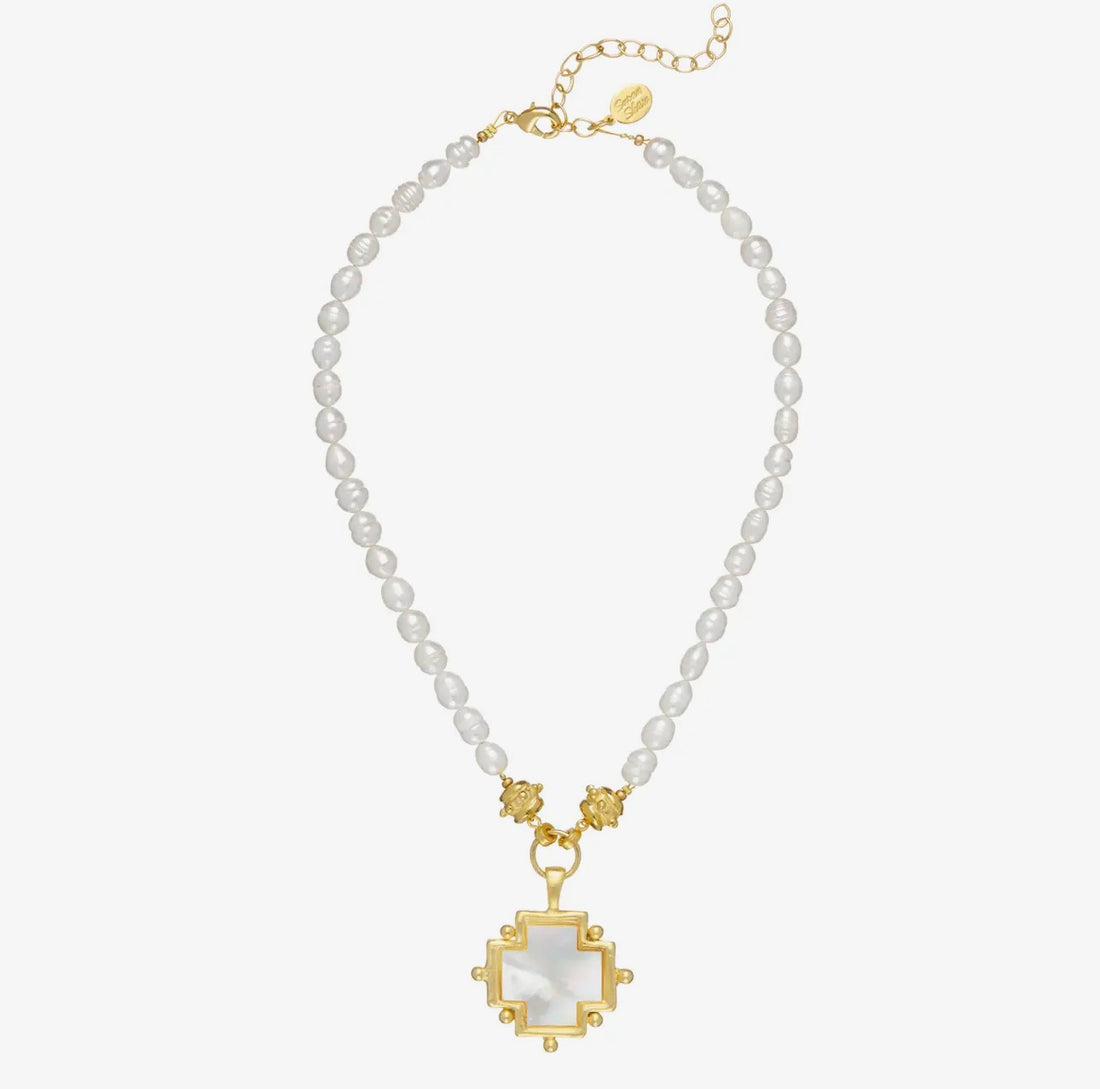 Susan Shaw | Mother of Pearl Cross Necklace on Pearl
