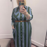 Odeon Denim Dress-Green/Blue Directional Stripe - The Shoppes at Coldwater