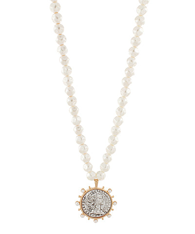 Faux Pearl & Coin Necklace
