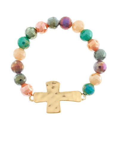 Stretchy Colorful Bracelet with Hammered Cross - The Shoppes at Coldwater