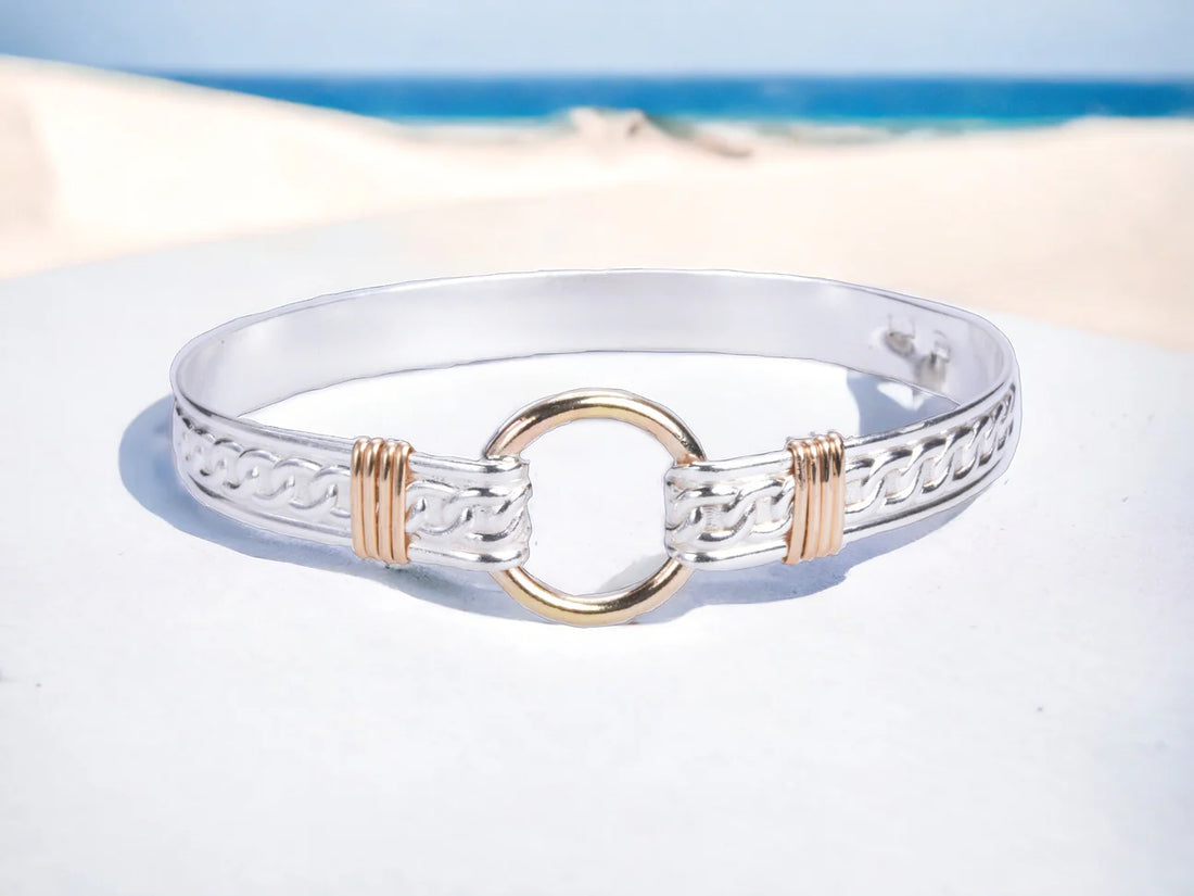 Sterling Silver bracelet, with 14K Gold Filled Circle and wraps accents