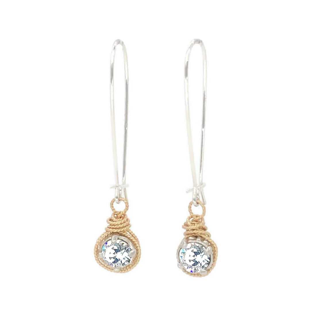 Sterling Silver Ear Wires, 14K Gold Filled twisted wire wrap, Hand wrapped settings with European Crystals. 