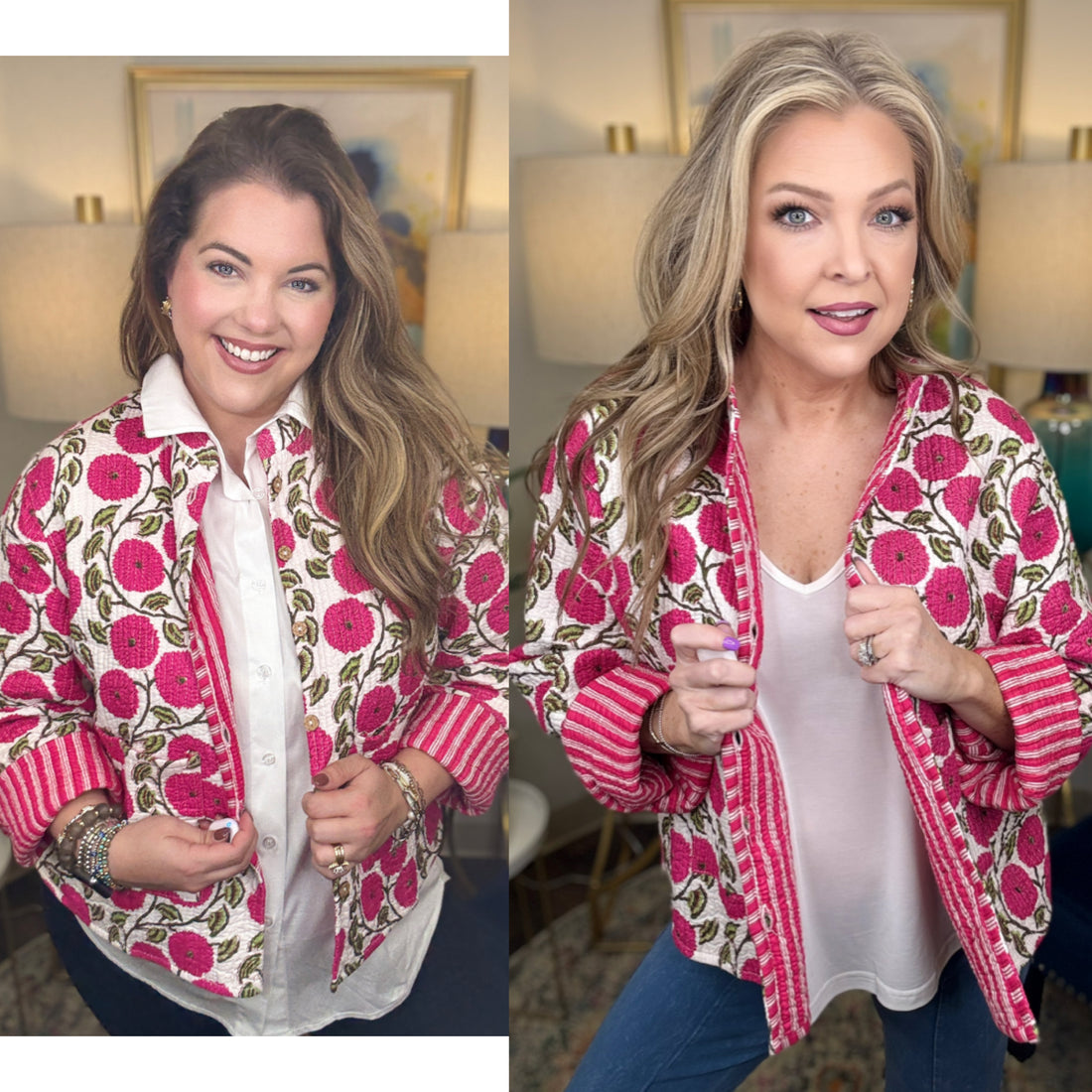 Quilted Jacket-Pink Floral