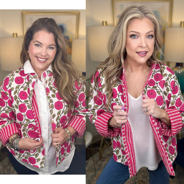 Quilted Jacket-Pink Floral