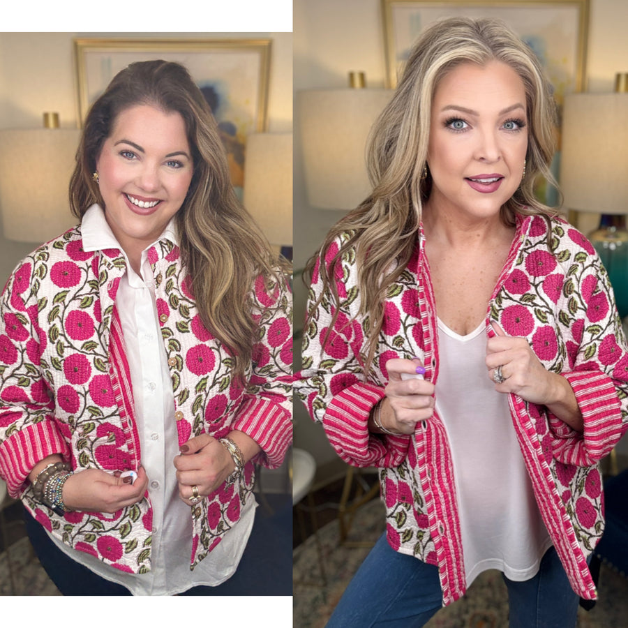 Quilted Jacket-Pink Floral