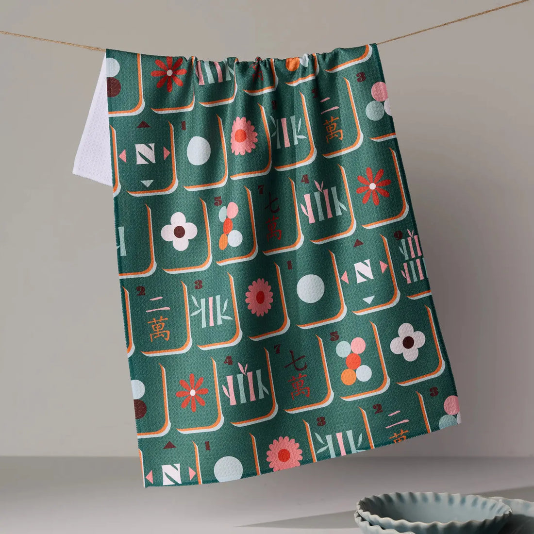 Geometry Moss Tile Toss Tea Towel