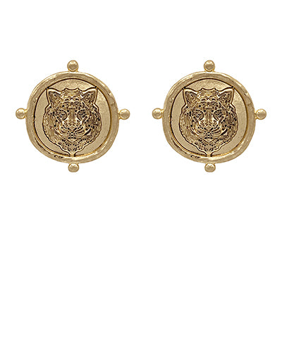 Tiger Head Coin Earrings