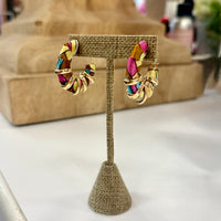 Colorful silk hoop earring with gold detail
