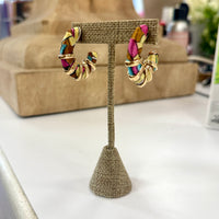 Colorful silk hoop earring with gold detail