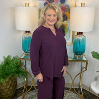 Dear Scarlett matching available in black, chocolate, plum, and red with V-neck and curved hem