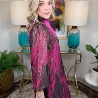 Women's long sleeve jacquard maxi dress with vibrant abstract pattern