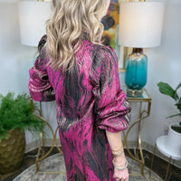 Women's long sleeve jacquard maxi dress with vibrant abstract pattern