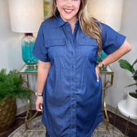 Universal Standard | Perfect Tencel Chambray Short Sleeve
Shirtdress - Midnight Blue