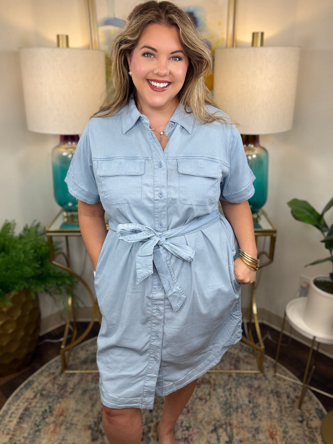 Universal Standard | Perfect Tencel Chambray Short Sleeve Shirtdress - Morning Blue