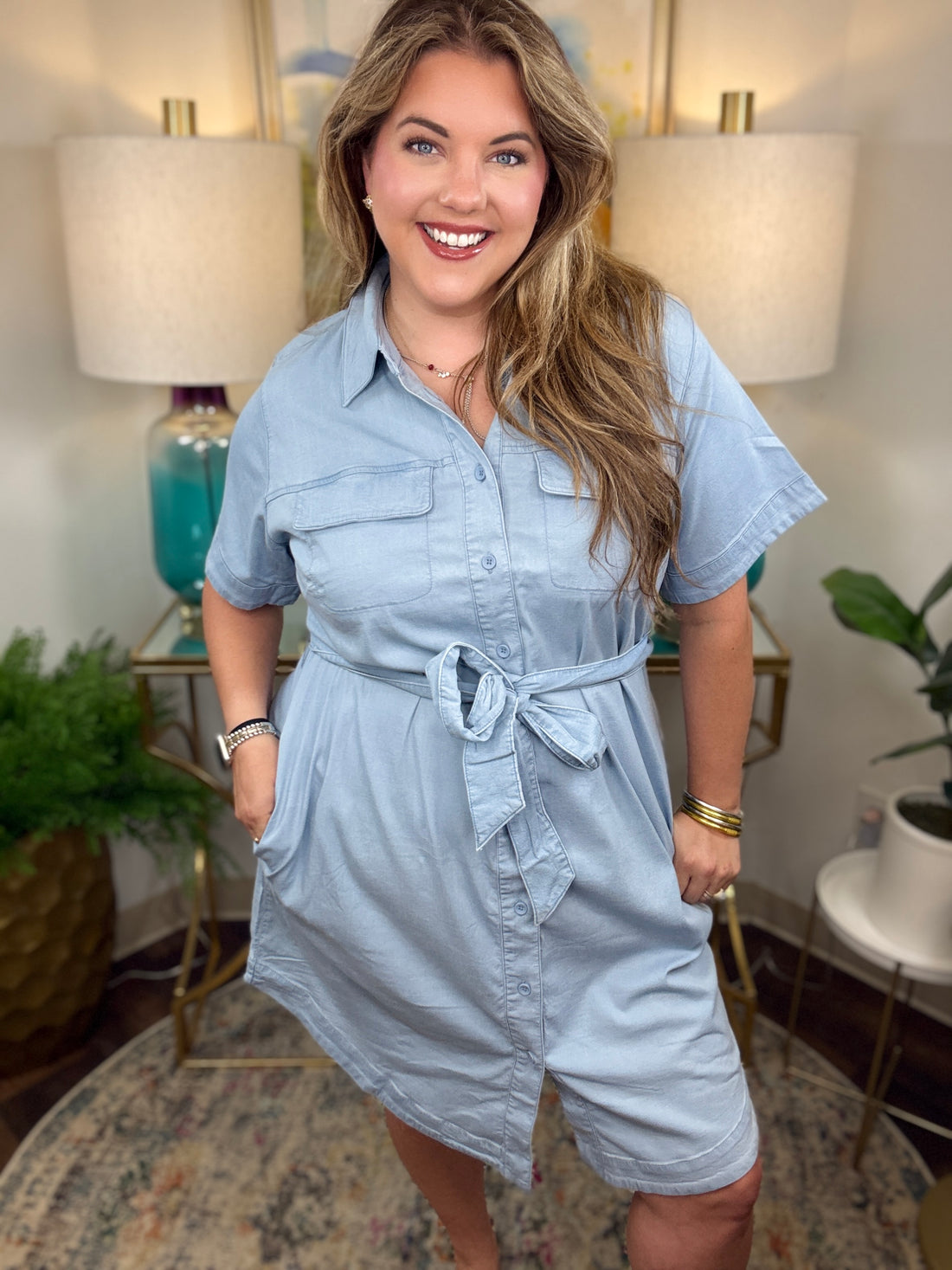 Universal Standard | Perfect Tencel Chambray Short Sleeve Shirtdress - Morning Blue