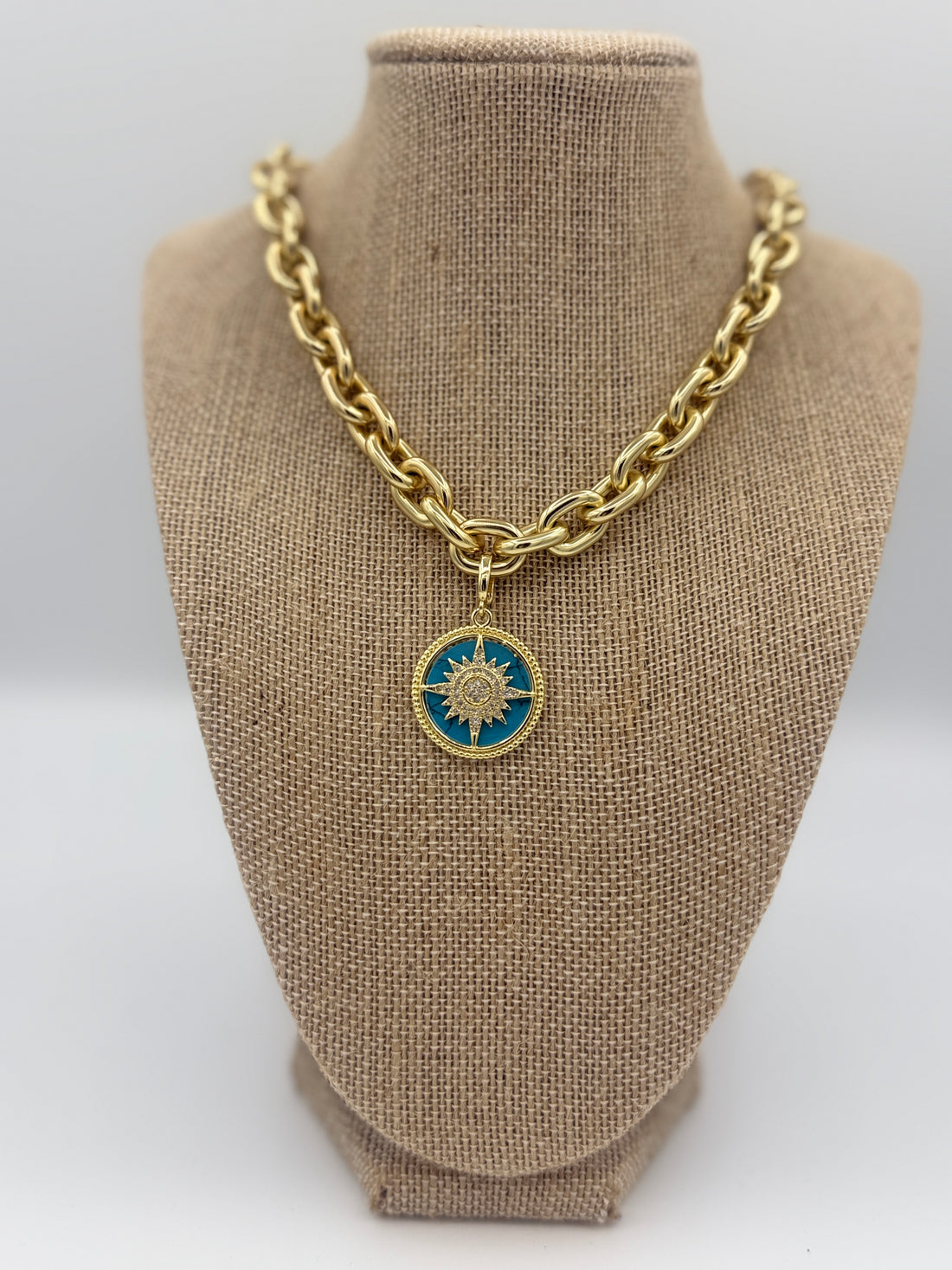 Crystal compass style charm with carabiner clasp