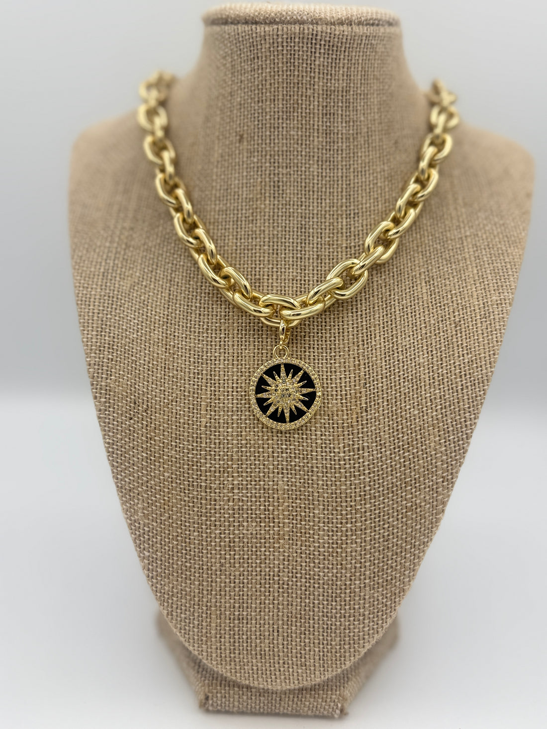 Crystal compass style charm with carabiner clasp
