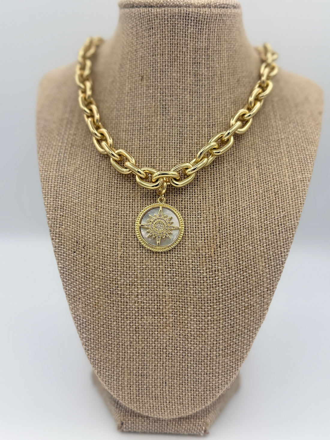 Crystal compass style charm with carabiner clasp