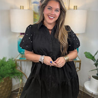 Women's faux suede button down dress available in black and crimson