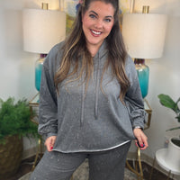 Gray lightweight hoodie with slight cropped length