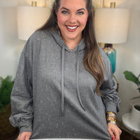 Gray lightweight hoodie with slight cropped length