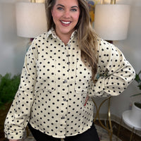 Women's cream denim with black polkadots shacket with oversized fit