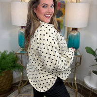 Women's cream denim with black polkadots shacket with oversized fit