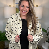 Women's cream denim with black polkadots shacket with oversized fit