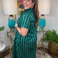 Women's high-neck striped dress with gold button detail