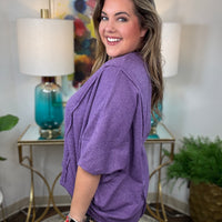 women's oversized relaxed sweater knit top in Heather Plum