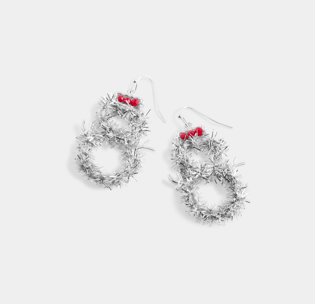 Tinsel Snowman Dangle Earrings