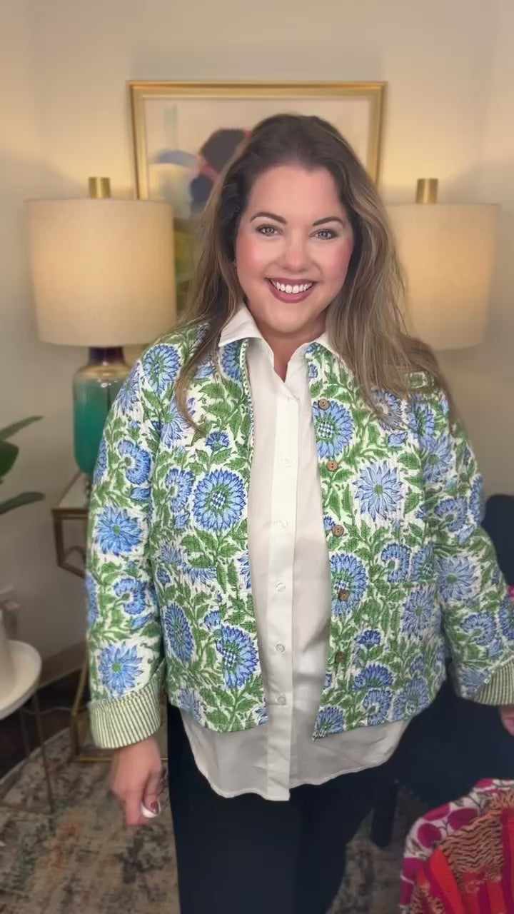 Quilted Jacket-Blue Floral