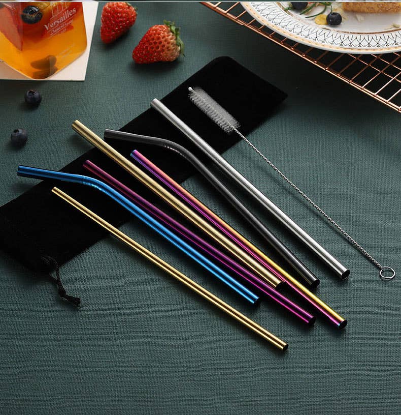 8 pack Multi-color Stainless Steel Straws