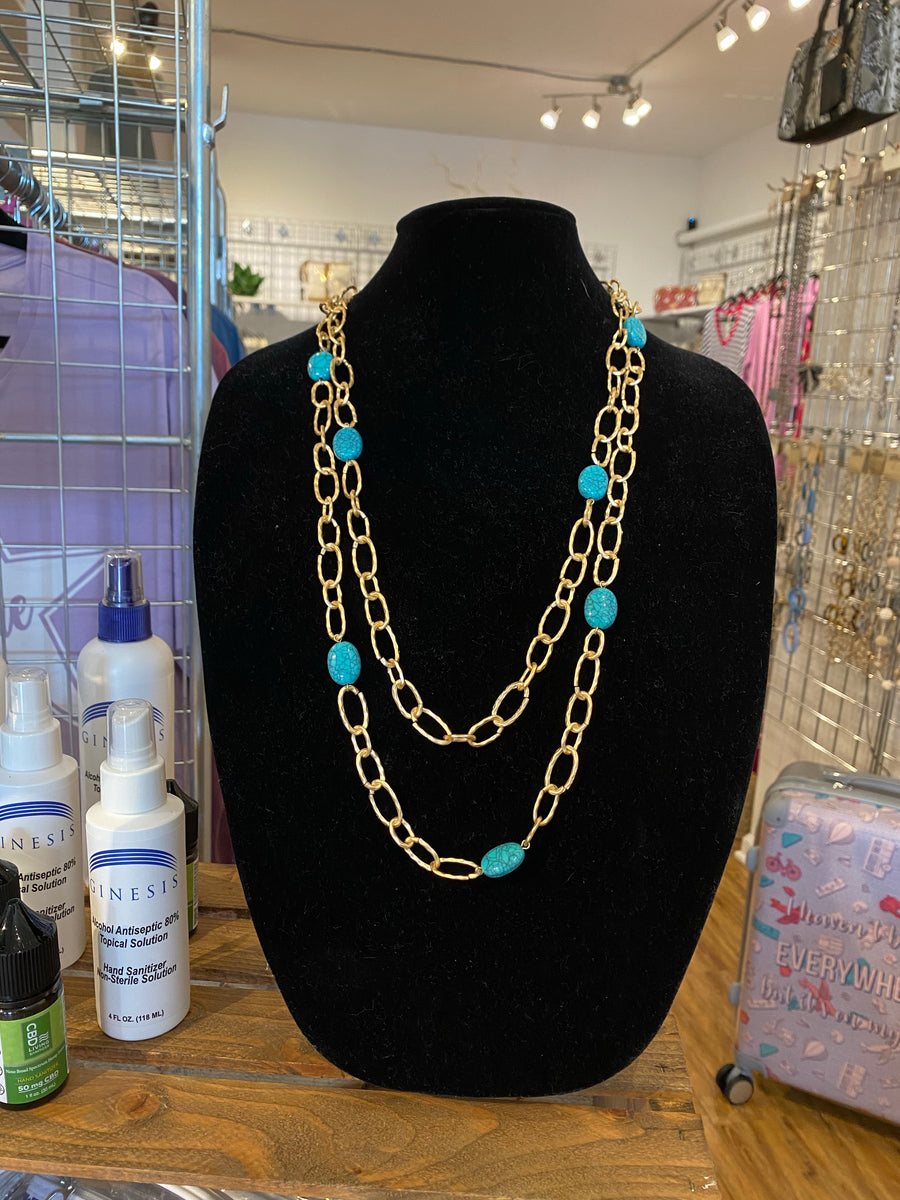 Hammered Metal and Turquoise Necklace