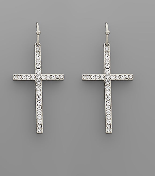 Crystal Pave Cross Earrings