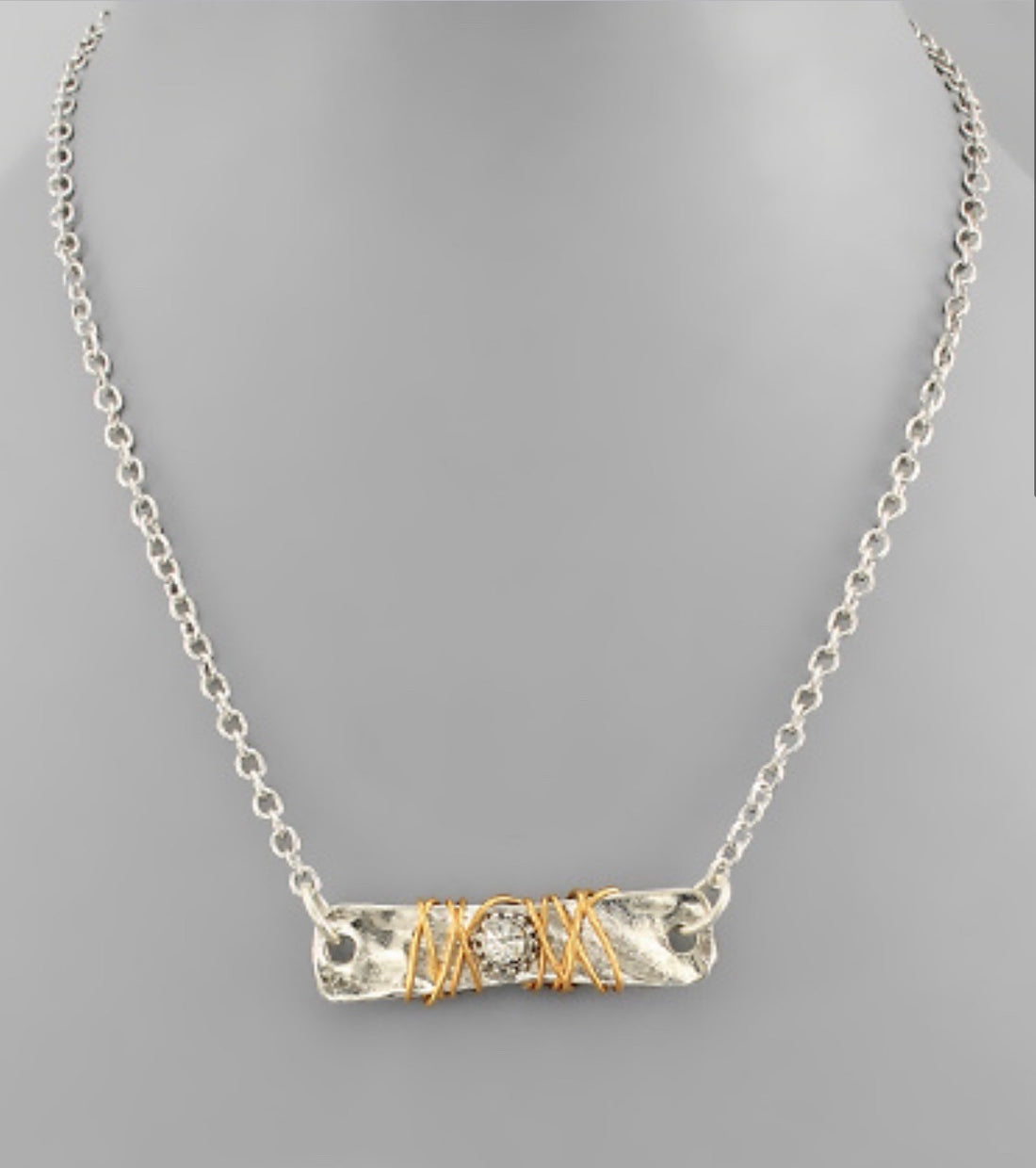 Silver Bar Necklace with Crystal