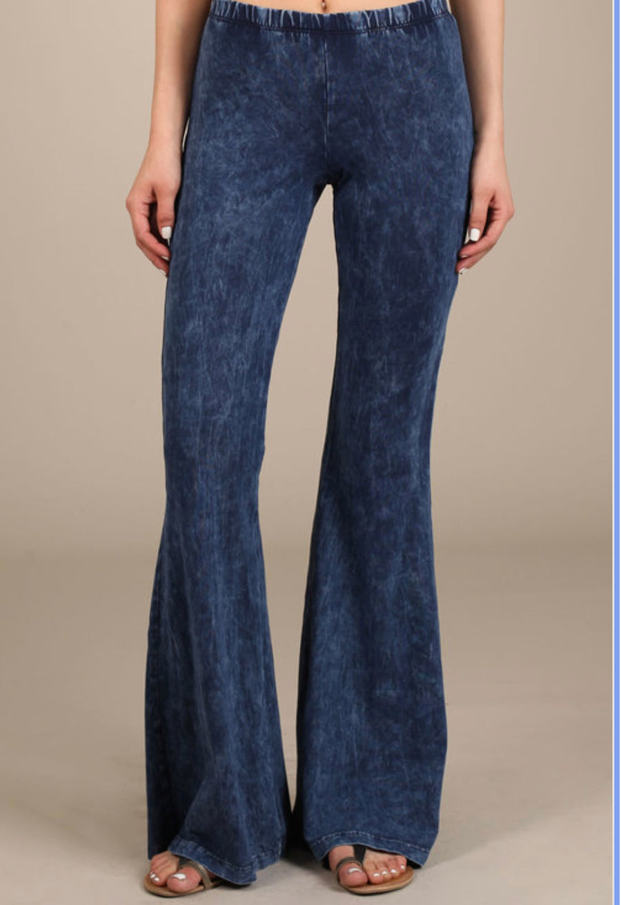 Mineral Wash Flare Pants- Electric Blue