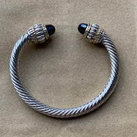 Cable Wire Cuff Bracelet with Large Jet Stone
