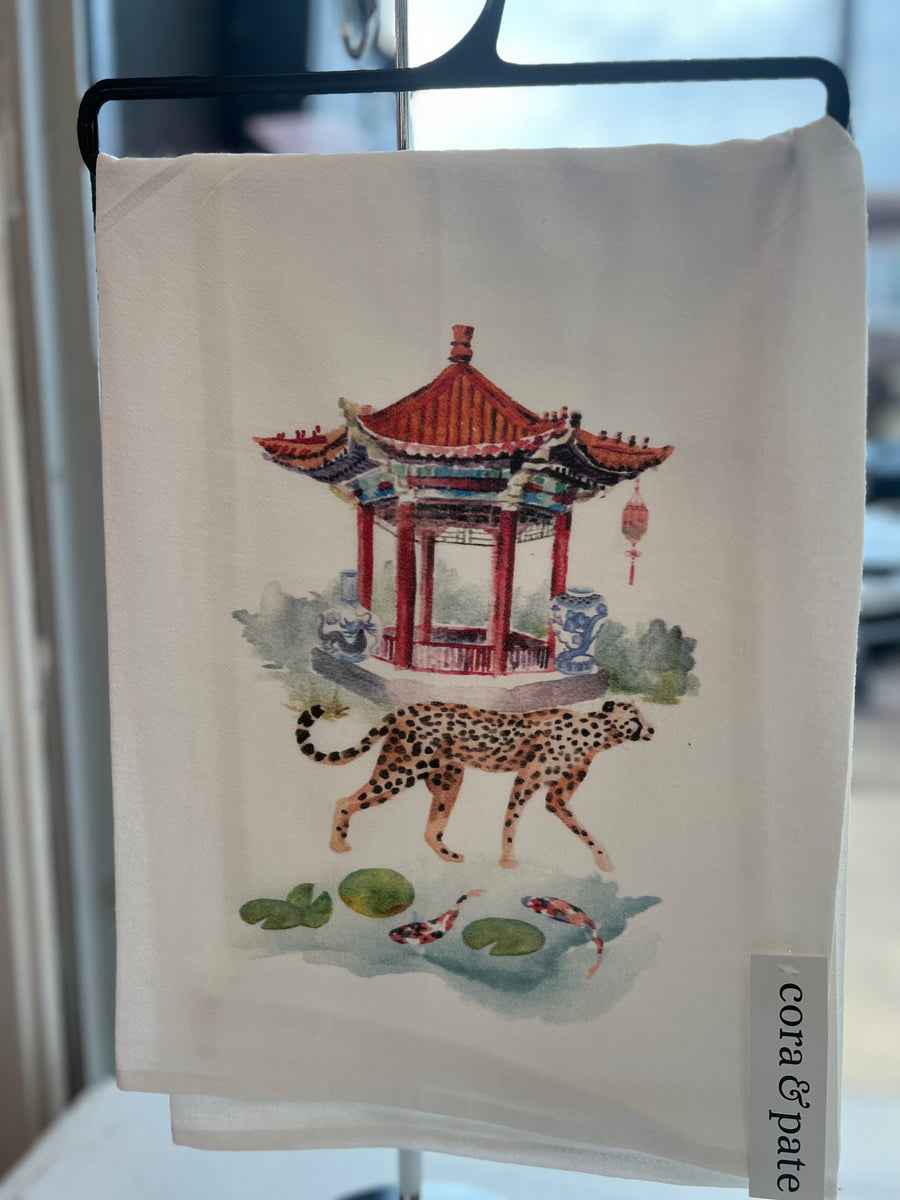 Cheetah and Pagoda Tea Towel