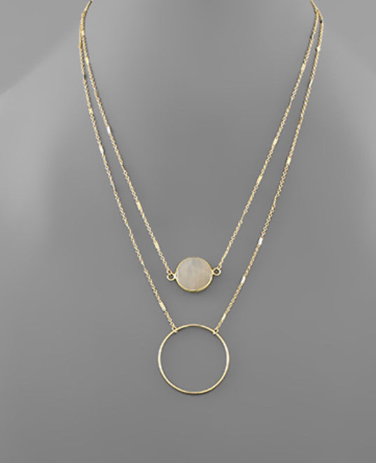 Stone Disc & Circle Layer Necklace