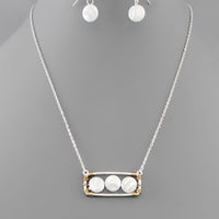3 Coin Pearl & Rectangle Necklace