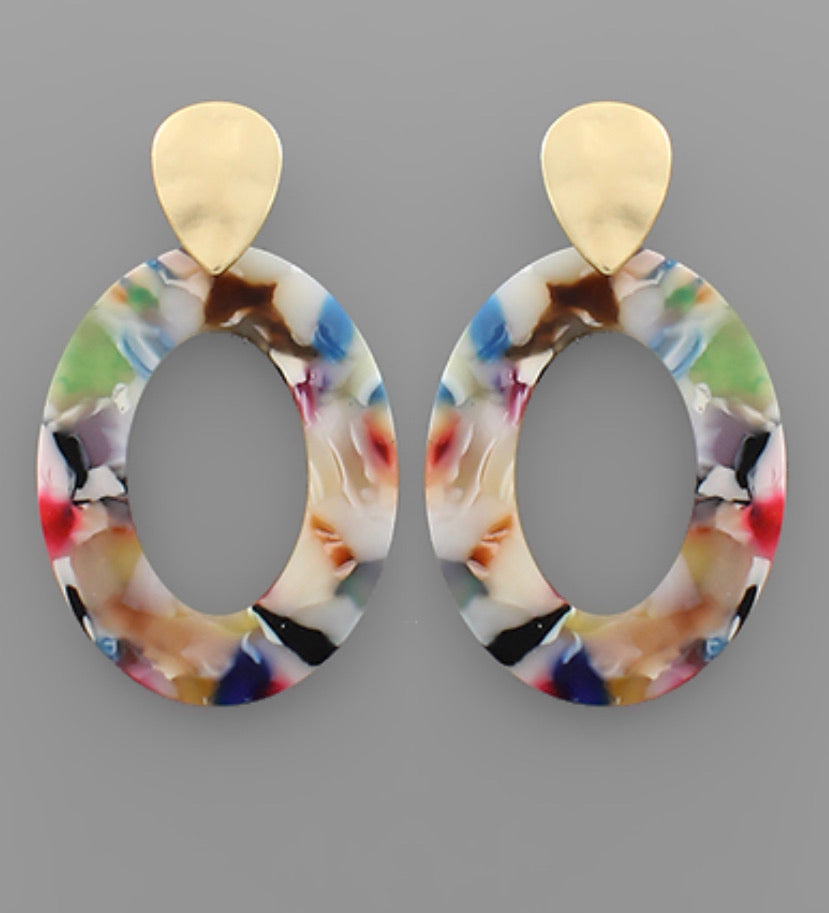Teardrop & Acrylic Oval Earrings